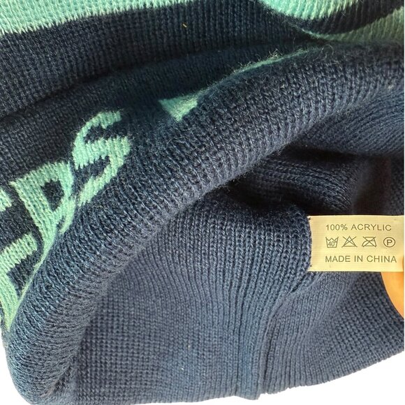 Seattle Sounders FC Soccer Beanie Hat Blue stripe with Pom Pom Pouf on Top. Warm main image 8